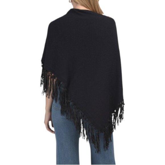 TESMA Made In Italy Cashmere And Wool Blend Poncho With Suede Fringe - Picture 2 of 4